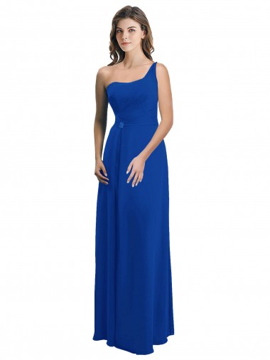 Low Back Royal Blue A-Line One Shoulder Long Bridesmaid Dress Bolton