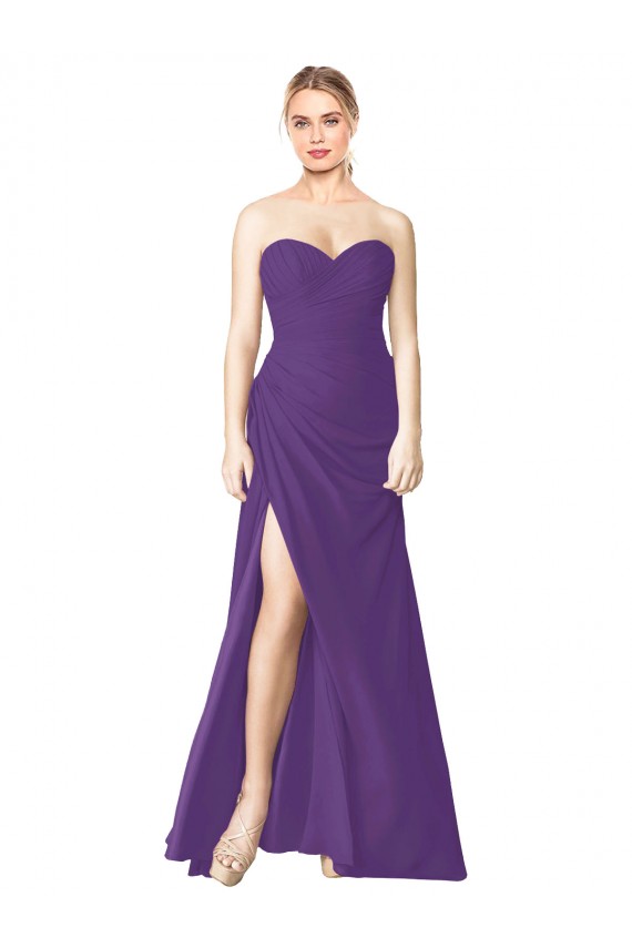 Low Back Plum Purple A-Line Strapless Long Bridesmaid Dress Bolton