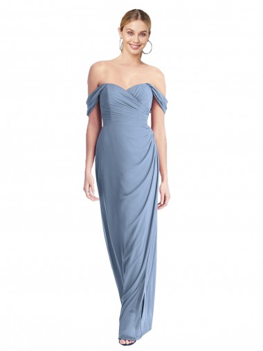 Low Back Dusty Blue Mermaid Off the Shoulder Long Semi Formal Evening Dress / Bridesmaid Dress Bolton