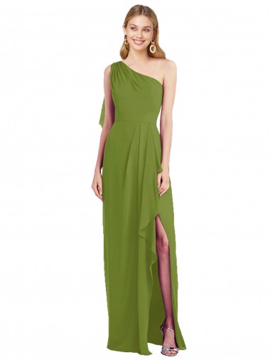 Olive Green Trumpet One Shoulder Long Bridesmaid Dress Bolton