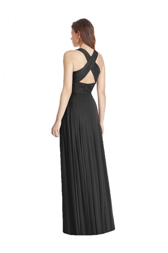 Open Back Black A-Line V-Neck Long Bridesmaid Dress Bolton