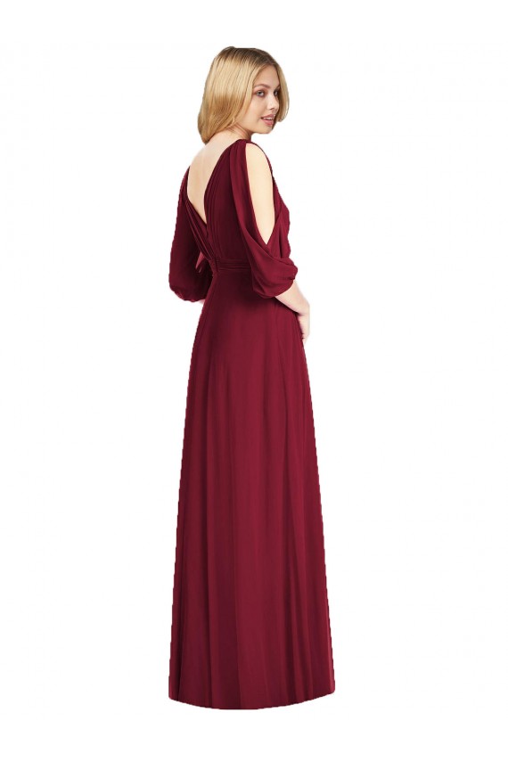 V-Back Burgundy Trumpet V-Neck Long Formal Dress / Bridesmaid Dress Bolton