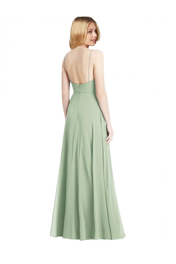 Low Back Sage Trumpet Square Neck Long Formal Evening Gown / Bridesmaid Dress Bolton