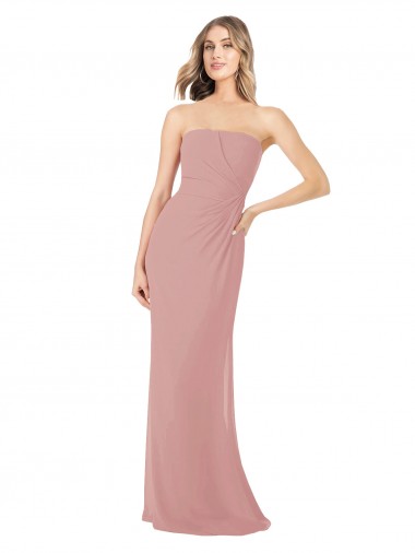 Dusty Pink Sheath Strapless Long Bridesmaid Dress Bolton