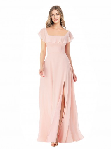 Pink A-Line Square Neck Long Formal Dress / Bridesmaid Dress Bolton