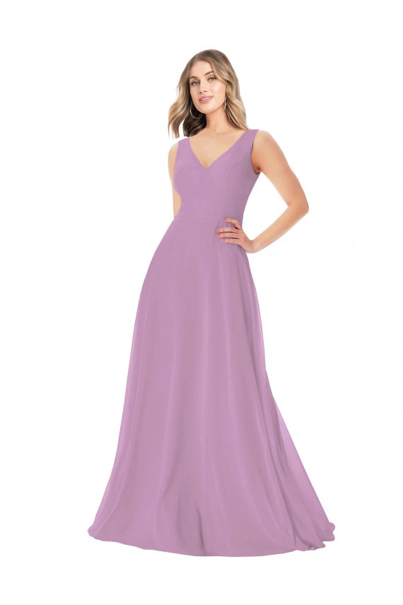 Dark Lavender A-Line V-Neck Long Bridal Party Dress Bolton