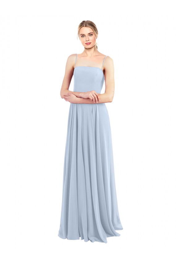 Low Back Light Sky Blue A-Line Square Neck Long Bridesmaid Dress Bolton