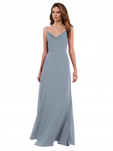 V-Back Dusty Blue A-Line Cowl Neck Long Formal Dress / Bridesmaid Dress Bolton