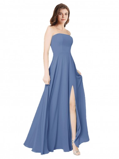 Open Back Windsor Blue A-Line Strapless Long Formal Dress / Bridesmaid Dress Bolton