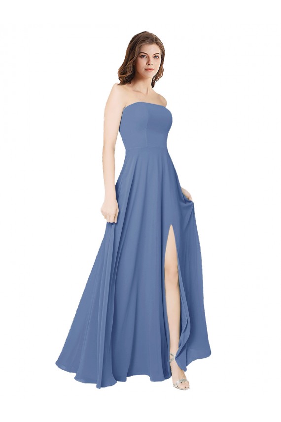 Open Back Windsor Blue A-Line Strapless Long Formal Dress / Bridesmaid Dress Bolton