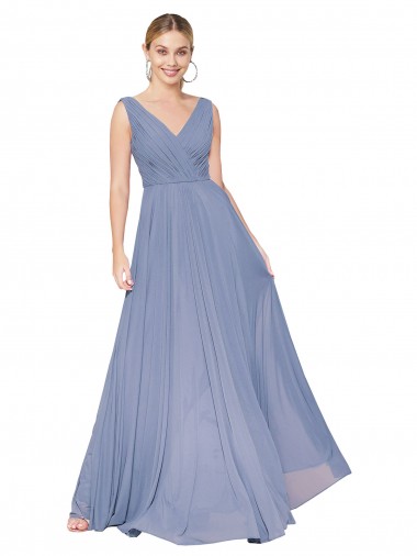 V-Back Dusty Blue A-Line High Neck Long Formal Evening Gown / Prom Dress / Bridesmaid Dress Bolton