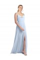 V-Back Light Sky Blue A-Line Cowl Neck Long Bridesmaid Dress / Evening Gowns Bolton