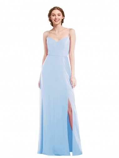 Light Sky Blue A-Line V-Neck Long Formal Evening Gown / Bridesmaid Dress Bolton