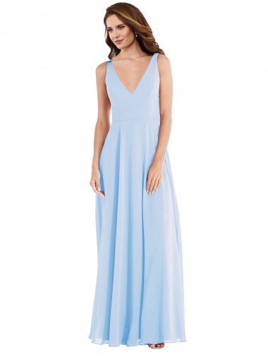 Light Sky Blue A-Line V-Neck Long Semi Formal Evening Dress / Bridesmaid Dress Bolton