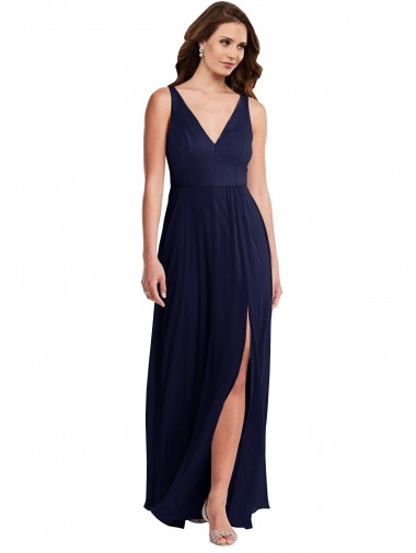 V-Back Dark Navy A-Line V-Neck Long Black Tie Evening Gown / Bridesmaid Dress Bolton