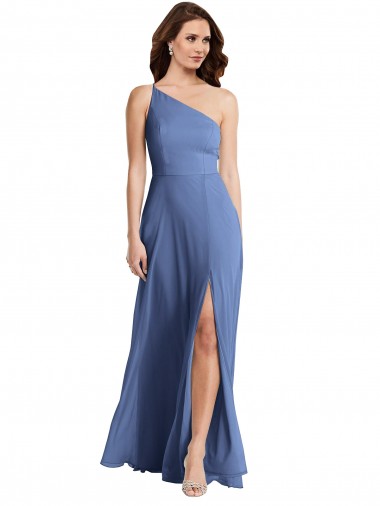 Windsor Blue A-Line One Shoulder Long Formal Evening Gown / Bridesmaid Dress Bolton