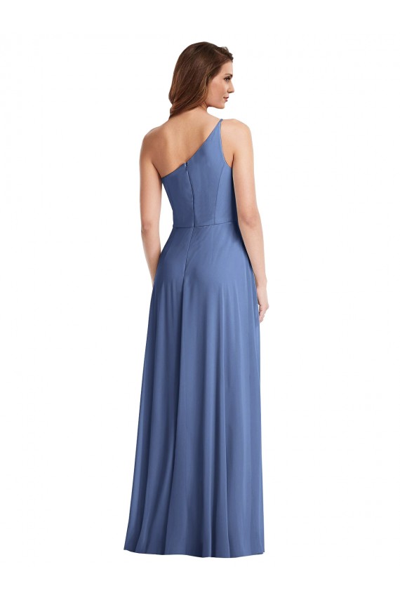 Windsor Blue A-Line One Shoulder Long Formal Evening Gown / Bridesmaid Dress Bolton