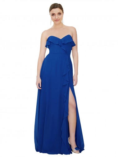 Royal Blue A-Line Strapless Long Bridesmaid Dress Bolton