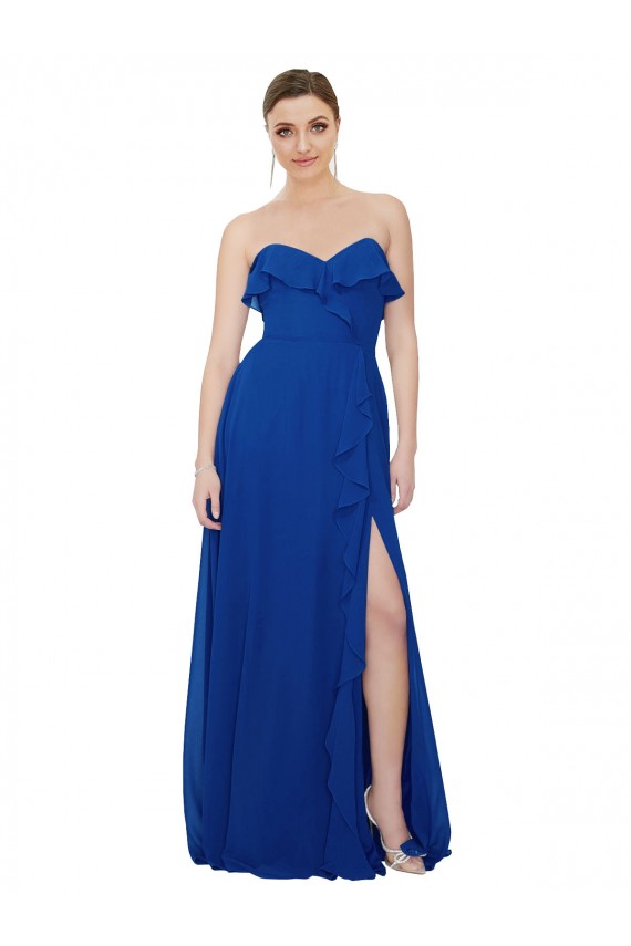 Royal Blue A-Line Strapless Long Bridesmaid Dress Bolton