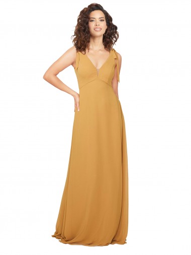 Keyhole Back Saffron A-Line V-Neck Long Bridesmaid Dress Bolton