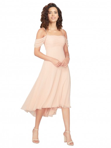 Low Back Ice Pink A-Line Square Neck Midi Length High Low Bridesmaid Dress Bolton