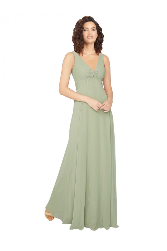 V-Back Sage A-Line V-Neck Long Bridesmaid Dress / Evening Dress Bolton