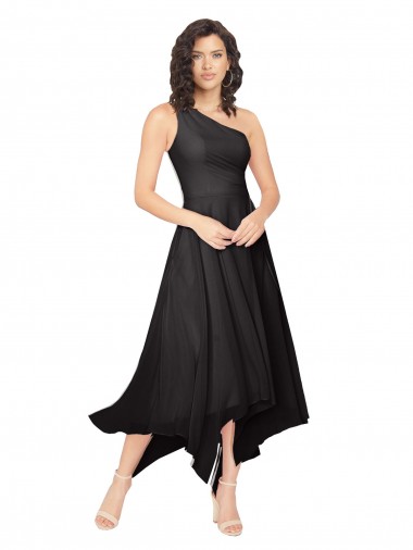 Black A-Line Strapless Midi Length High Low Bridesmaid Dress Bolton