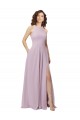 Keyhole Back Pink Glow A-Line High Neck Long Bridesmaid Dress Bolton