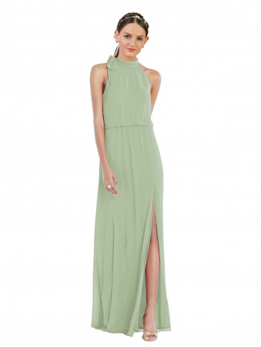 Smoke Green A-Line High Neck Long Semi Formal Evening Dress / Bridesmaid Dress Bolton