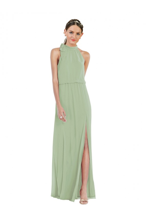 Smoke Green A-Line High Neck Long Semi Formal Evening Dress / Bridesmaid Dress Bolton