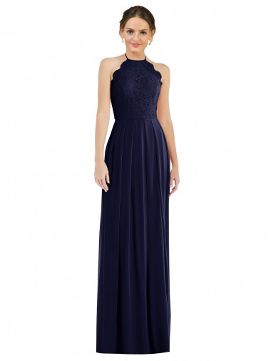 Open Back Dark Navy A-Line Halter Neck Long Semi Formal Evening Dress / Bridesmaid Dress Bolton