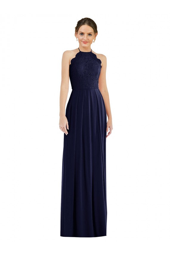 Open Back Dark Navy A-Line Halter Neck Long Semi Formal Evening Dress / Bridesmaid Dress Bolton