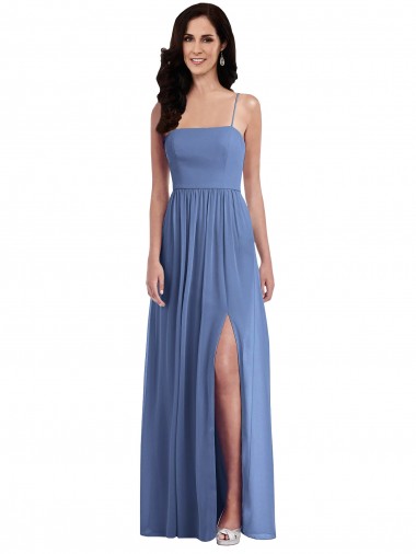 Low Back Windsor Blue A-Line Spaghetti Straps Long Semi Formal Evening Dress / Bridesmaid Dress Bolton