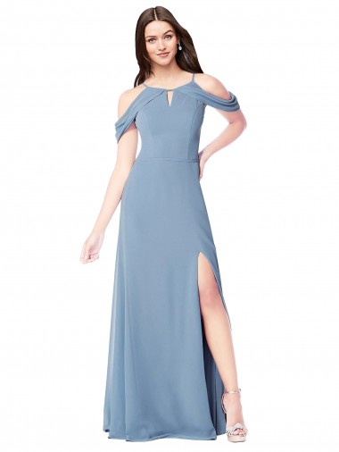 Dusty Blue A-Line Off the Shoulder Long Evening Dress / Bridesmaid Dress Bolton