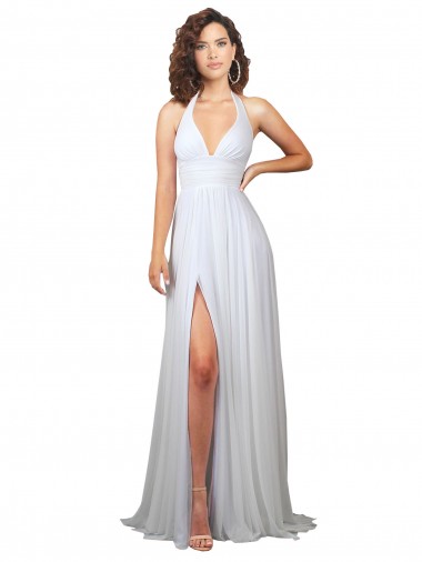 Low Back White A-Line V-Neck Sweep Train Semi Formal Evening Dress / Bridesmaid Dress Bolton