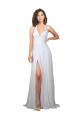 Low Back White A-Line V-Neck Sweep Train Beach Wedding Dress Bolton