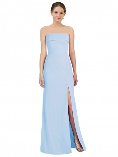 Low Back Light Sky Blue Trumpet Strapless Long Black Tie Evening Gown / Bridesmaid Dress Bolton