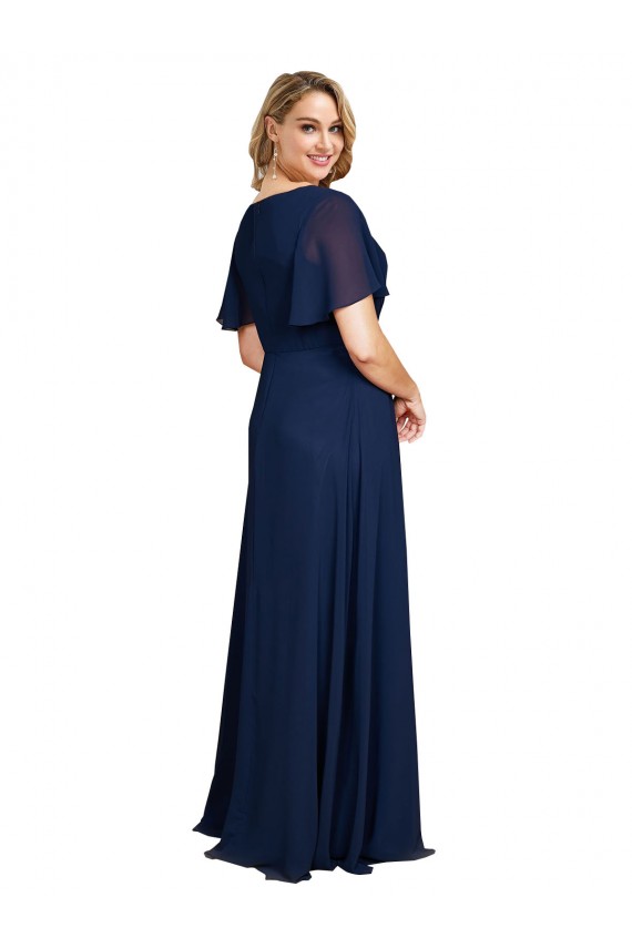 Dark Navy A-Line V-Neck Long Formal Plus Size Evening Gown / Prom Dress / Bridesmaid Dress Bolton