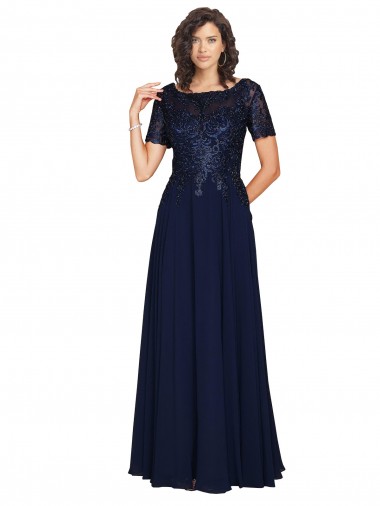 Dark Navy A-Line Round Neck Long Prom Dress / Bridesmaid Dress Bolton