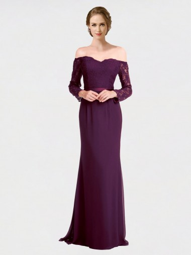 Low Back Grape Mermaid Off the Shoulder Long Bridesmaid Dress Bolton