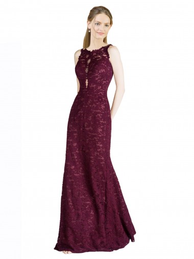 Keyhole Back Burgundy Gold A-Line High Neck Long Prom Dress / Bridesmaid Dress Bolton