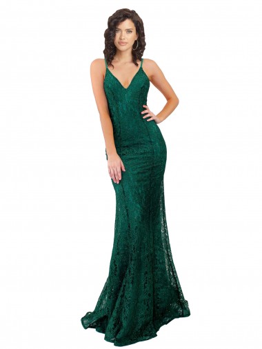 Open Back Dark Green Mermaid V-Neck Long Black Tie Evening Gown / Prom Dress / Bridesmaid Dress Bolton