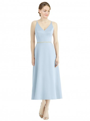 Light Sky Blue A-Line V-Neck Tea Length Bridesmaid Dress Bolton