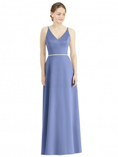 Periwinkle A-Line V-Neck Sleeveless Long Bridesmaid Dress Bolton