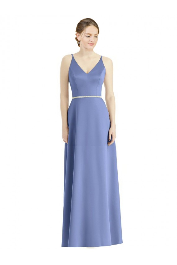 Periwinkle A-Line V-Neck Sleeveless Long Bridesmaid Dress Bolton