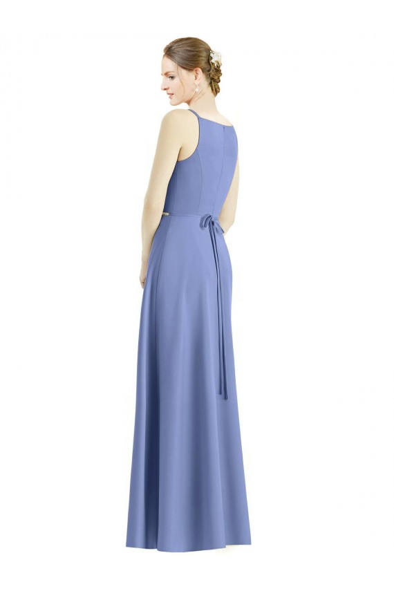 Periwinkle A-Line V-Neck Sleeveless Long Bridesmaid Dress Bolton