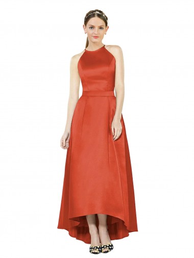 Spice Red A-Line Halter Neck High Low Bridesmaid Dress Bolton