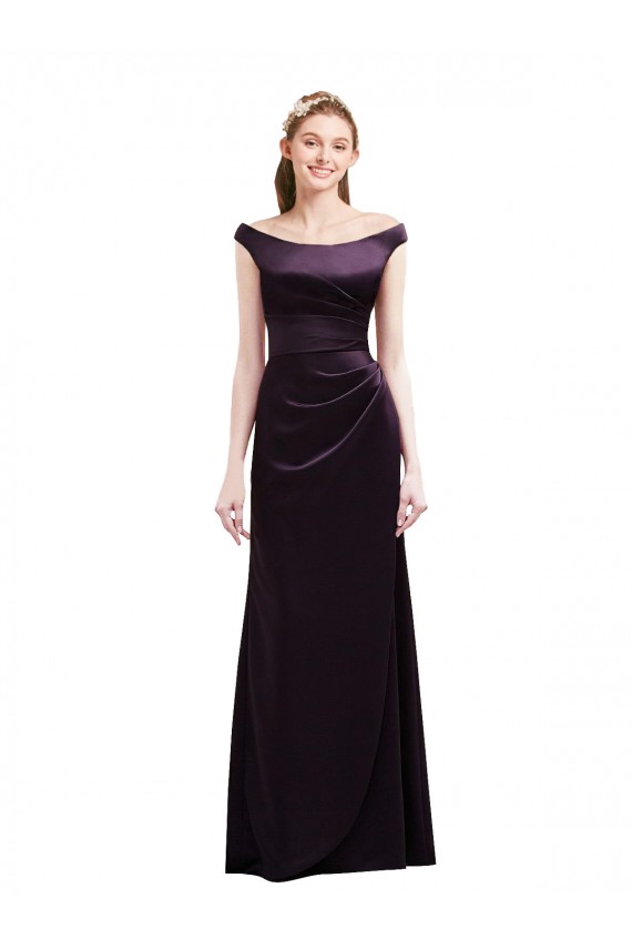 Grape A-Line Off the Shoulder Long Bridesmaid Dress Bolton