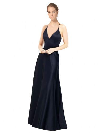 Dark Navy A-Line V-Neck Long Prom Dress / Bridal Party Dress Bolton