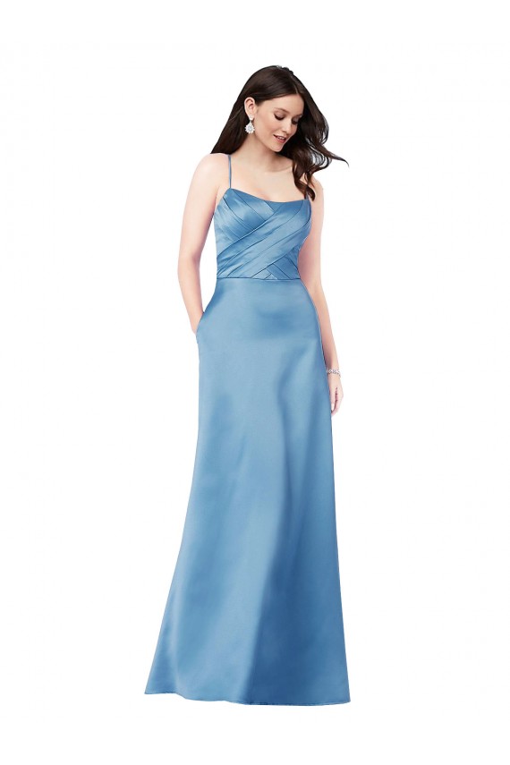 Open Back Sky Blue Sheath Square Neck Long Formal Evening Gown / Prom Dress / Bridesmaid Dress Bolton